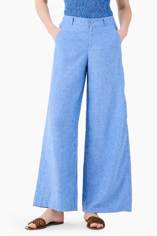 Current Trends Rumba Linen Wide Leg Trouser In Blue Mix