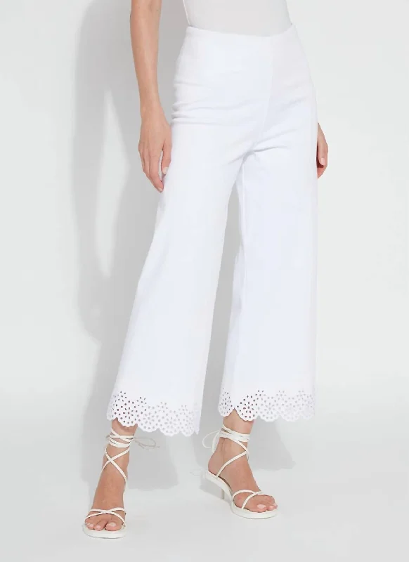 Women Online Clothing Boutiques Cropped Embroidered Eyelet Wide Leg Pants In White