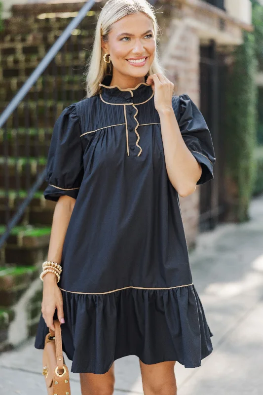 Women's Clothing Smile On Your Face Black Drop Waist Dress