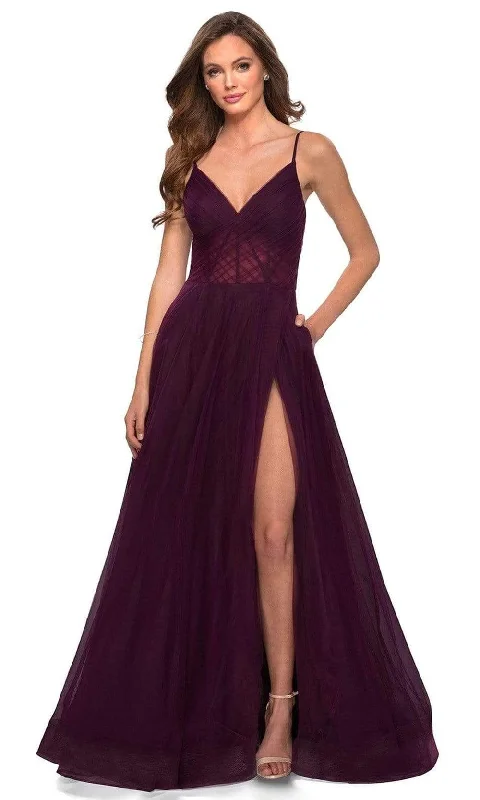 Limited Stock, Big Discounts La Femme - 29076 V-Neck Semi-Sheer Bodice Junior Prom Gown