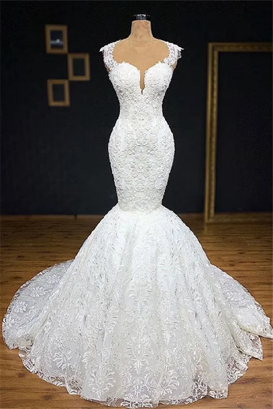 Fashion Women's Clothing Mermaid Wedding Dresses With Appliques Tulle Ruffles Lace Bridal Gowns prom dress     cg22067