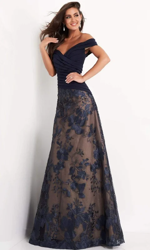 New Styles Just In Jovani - 02852 Off Shoulder Pleated Bodice Embroidered Gown