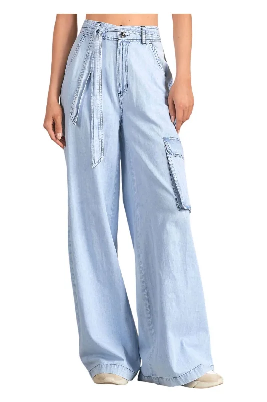 Women's Clothes Online Shopping Wide Leg Chambray Pants In Blue Wash