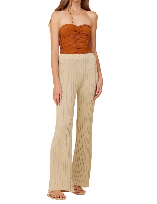 Casual Fashion Rib Pants In Gold Metallic