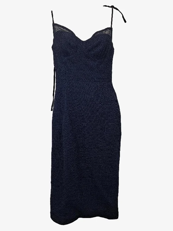 Trend Forward Threads For Her Rebecca Vallance Navy Bustier Lace Tailored Midi Dress Size 10