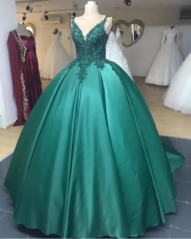 Chic Women’s Clothing for Date Nights prom dresses V Neck Embellished Beads Green Wedding Dresses Ball Gowns Lace    cg19970