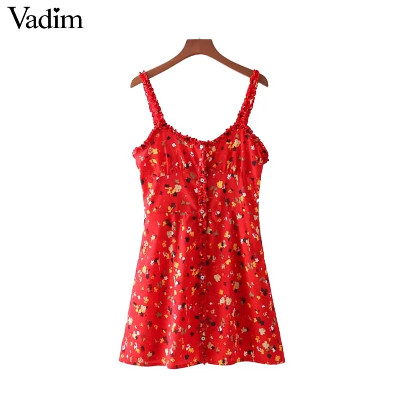 Chic Style, Always In Vogue Vadim women sweet ruffled floral dress V neck sleeveless