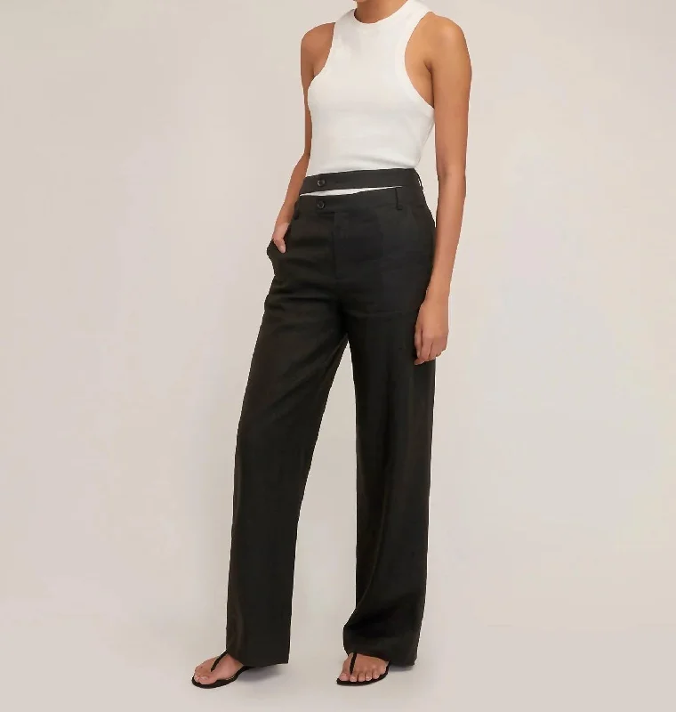 Fashion Sale Theo Linen Double Waist Pants In Black