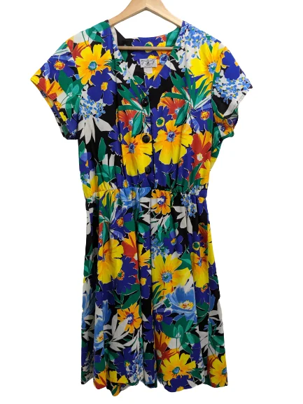 Elegant Simplicity Wardrobe [XL] Vintage 80s Bright Floral Dress