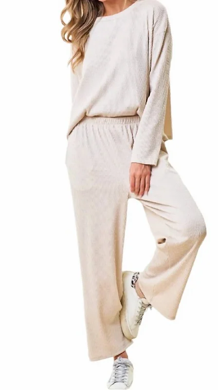 Woman Clothing Ribbed Top And Pants Set In Natural