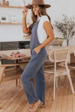 Fashion Sale Gray distressed Trim pocketed pants jumpsuit