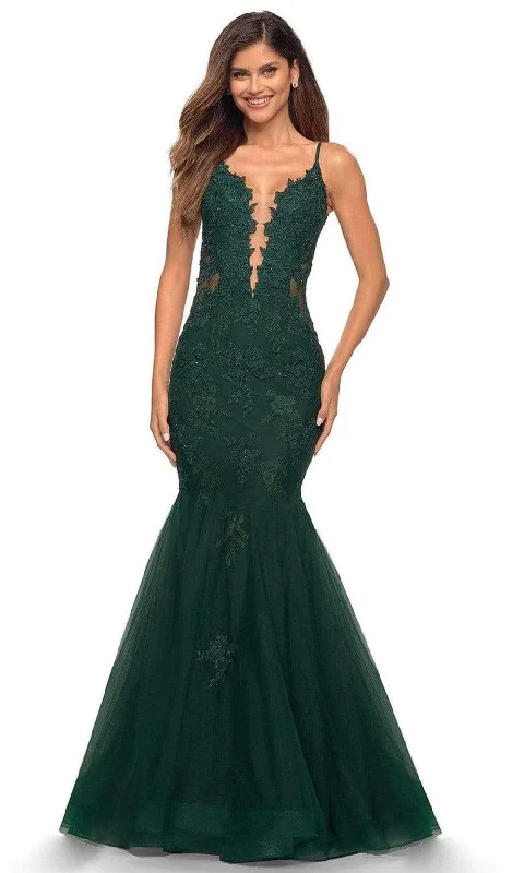 Limited Time Offer La Femme - 29680 V-Neck Lace Appliqued Gown