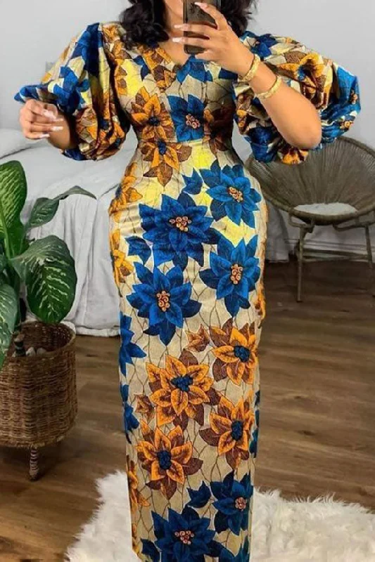 Wardrobe Essentials Floral Print Classic Puff Sleeve Midi Dress