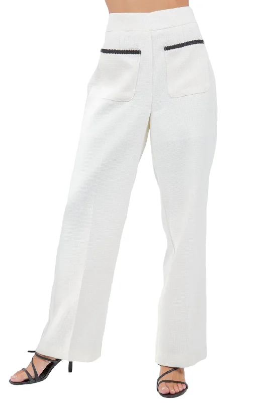 Elevate Your Wardrobe Contrast Trim Pants With Pocket Detail In Ivory