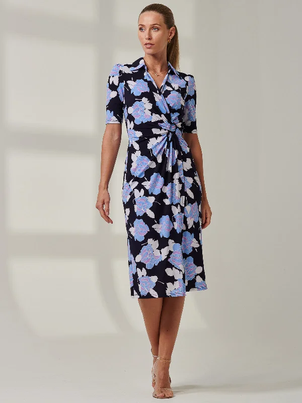 Chic Style, Always In Vogue Sample Sale - Floral Midi Shirt Dress, Blue Multi