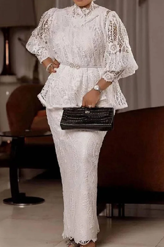 Fashion Forward, Function First White Floral Lace Glamorous Dress Suit