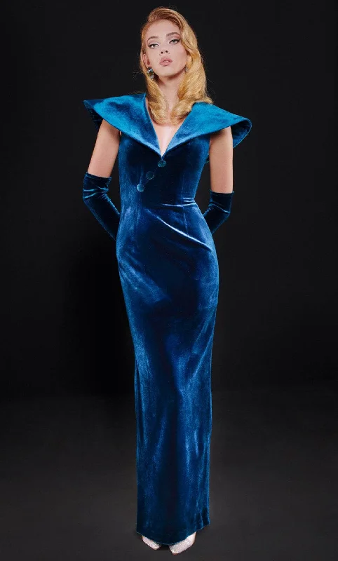 Holiday Glam MNM COUTURE N0524 - Collared V-Neck Evening Gown