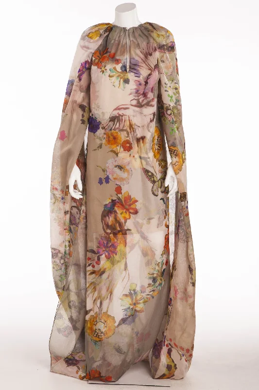 Odd Size Clearance Sale Etro - Butterfly Infinity Sleeve Caftan Dress Nude & Floral - IT 42