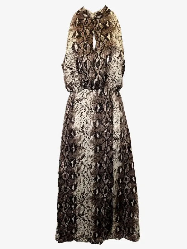 High End Designer Brands Discount Atmos & Here Fancy Snakeskin Backless Midi Dress Size 12