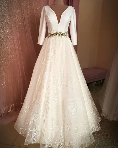 Modern Women’s Fashion with Vintage Touches Long Sleeve Satin Wedding Dresses,Wedding Dress,Custom Made Wedding Gown Prom Dresses   cg19362