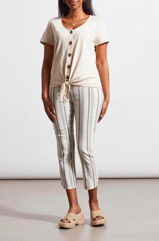 Trendy Street Style Pull-On Striped Capri In French Oak