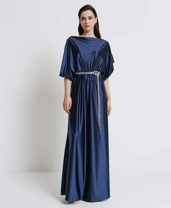 Clothing Woman Access Fashion Navy Maxi Dress With Asymmetric Sleeves