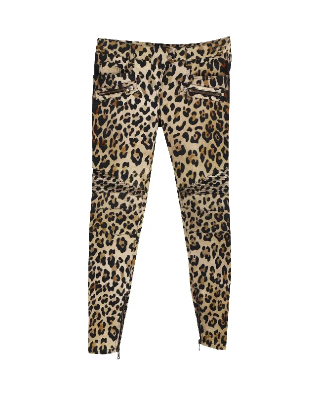 Rocker Chic Fashion Balmain Leopard Skinny Trouser in Animal Print Cotton