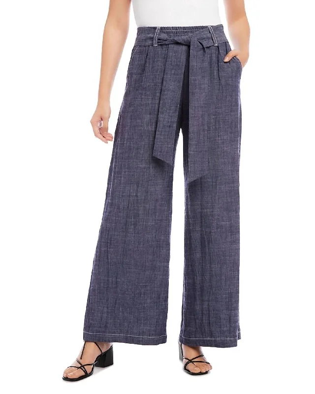 Trend Alert Belted Wide Leg Pant In Indigo