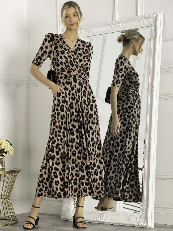 Women's Clothing Brands Beatrice Jersey Wrap Maxi Dress (Leopard Multi)