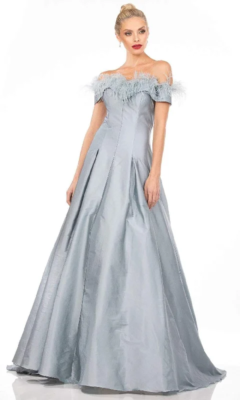 End Of Season Clearance Terani Couture - 2021E3572 Feather Ornate Off-Shoulder A-Line Gown