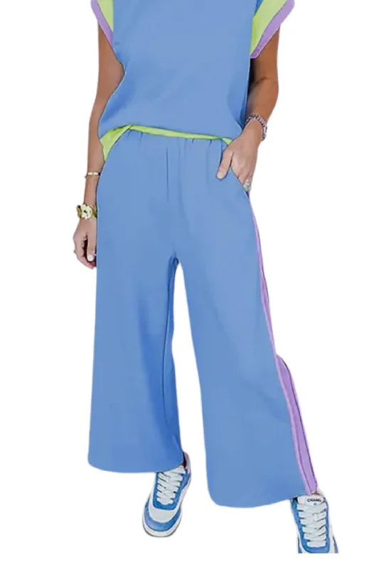 Stylish Looks Sporty Scuba Pants In Pale Blue