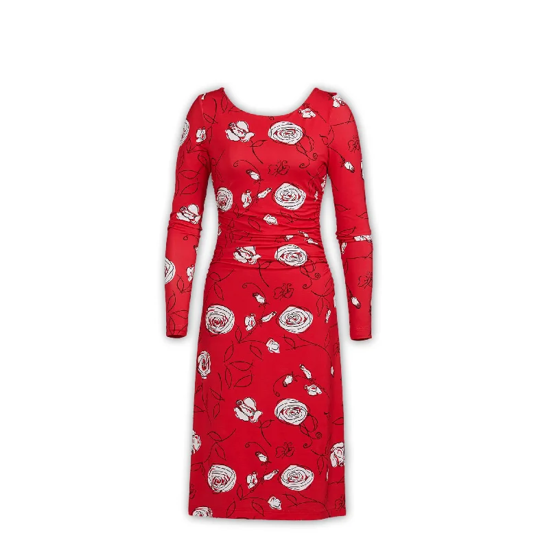 Trendy Clothing Sale J. Peterman Women's Ruched Side Knit Floral Dress in Red