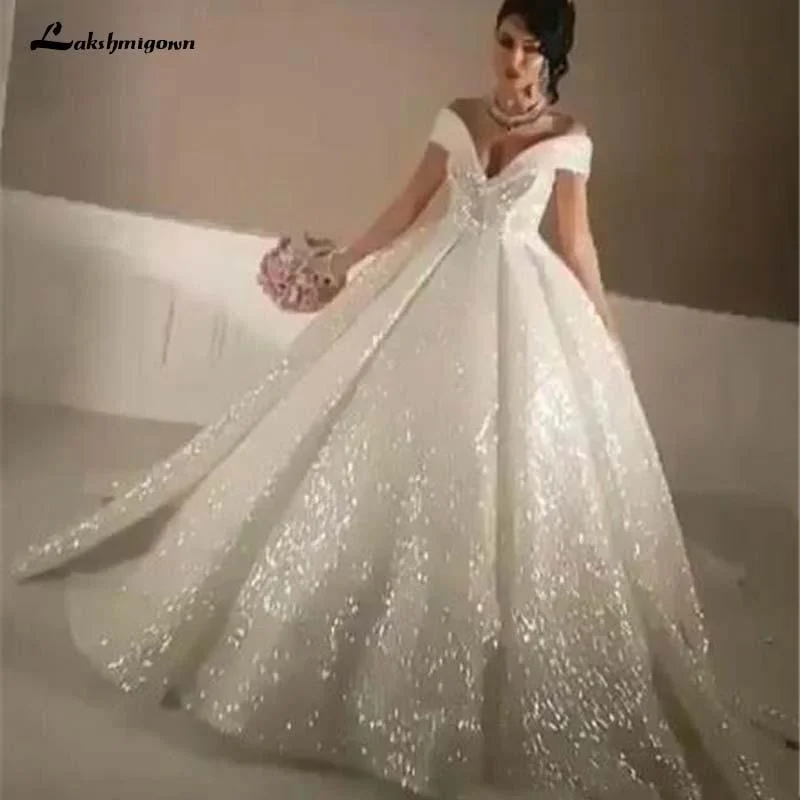 Relaxed Fashion Roycebridal Bling Ball Gown Wedding Dresses Off Shoulder Sequined Lace