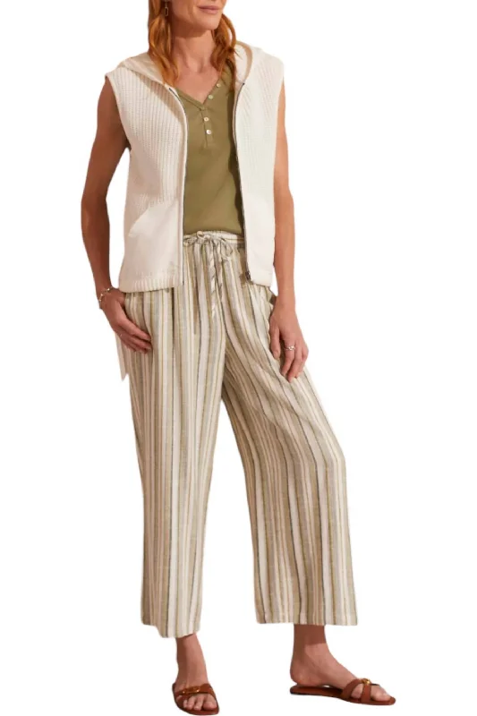 Chic Casual Style Flowy Woven Crop Pants In Cactus