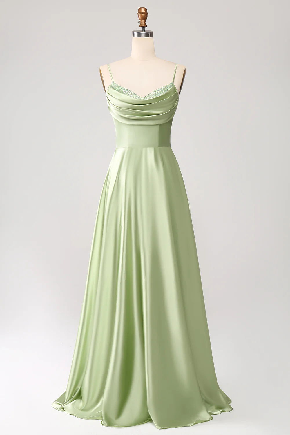 Imeless Style Amzcw Green A-Line Cowl Neck Spaghetti Straps Maxi Dress With Sequins prom dresses shops