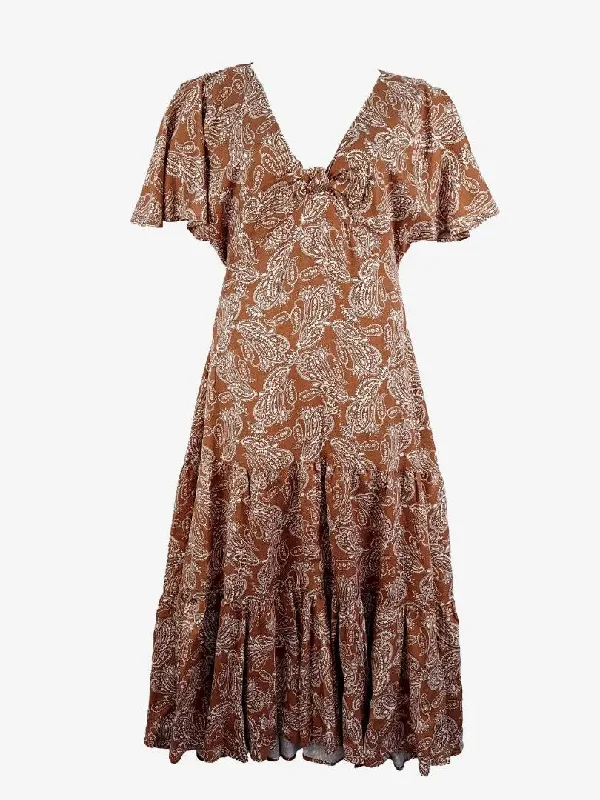 Elegant Style Seed Effortless Mocha Paisley Maxi Dress Size 16