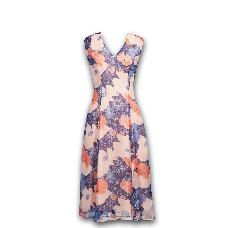 Find Your Unique Flair J. Peterman Women's Flowy V-Neck Floral Dress - Navy and Pink