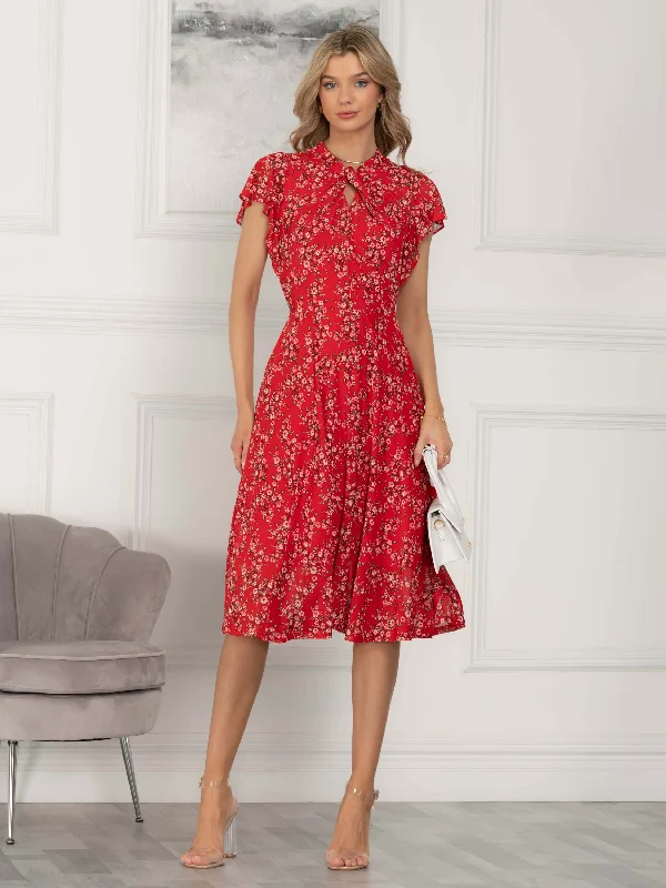 Fashion Sale Jolie Moi Luella Floral Print Mesh Dress, Red Floral