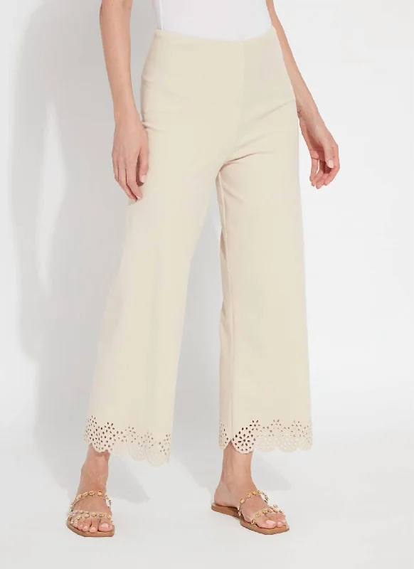 Affordable Online Boutique Cropped Embroidered Eyelet Wide Leg Pant In Light Almond