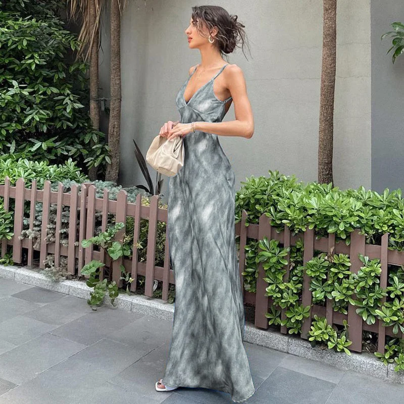 Edgy Fashion Stella Tie Dye Print Backless Maxi Dress