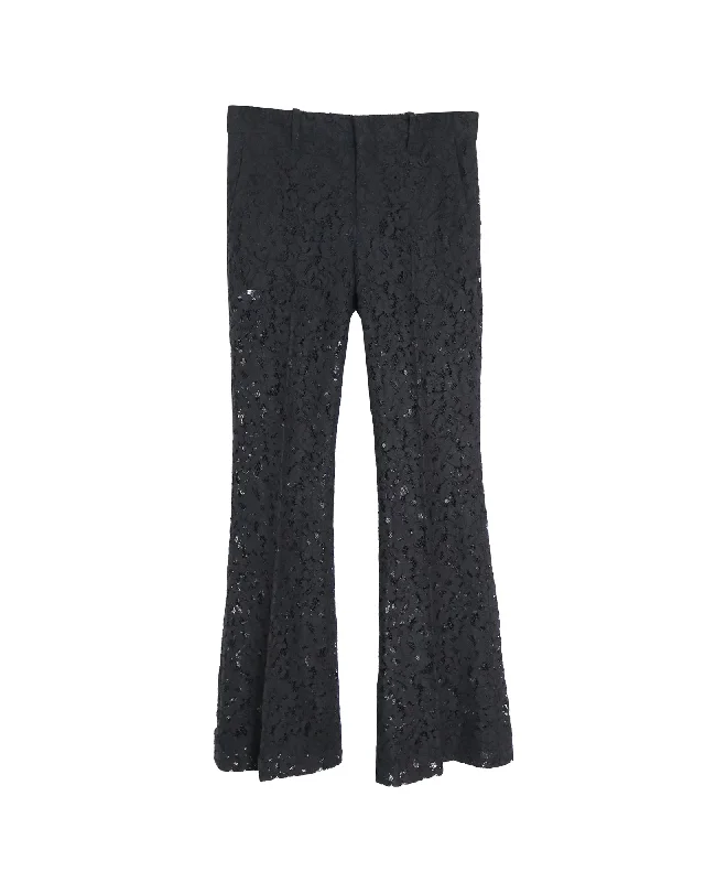 End of Season Sale Gucci Lace Flared Pants in Black Cotton