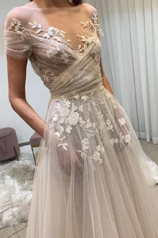 Evening Elegance Tulle Applique Long Wedding Dresses Prom Dress    cg17020