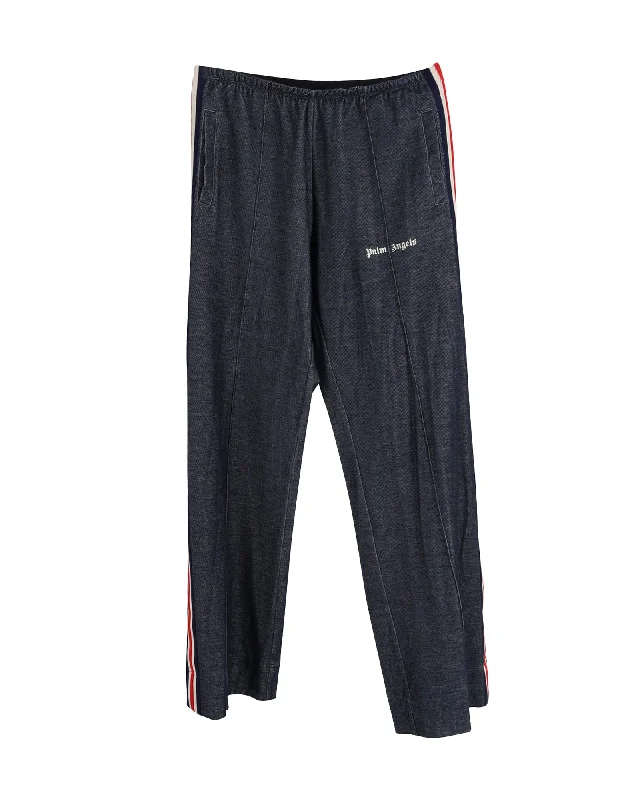 Sophisticated Style Palm Angels Elasticated Loose Track Pants in Navy Cotton