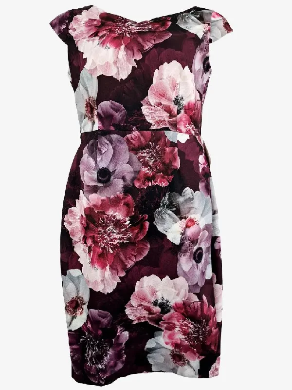 Hot Sale Anthea Crawford Berry Tailored Blooms Midi Dress Size 12