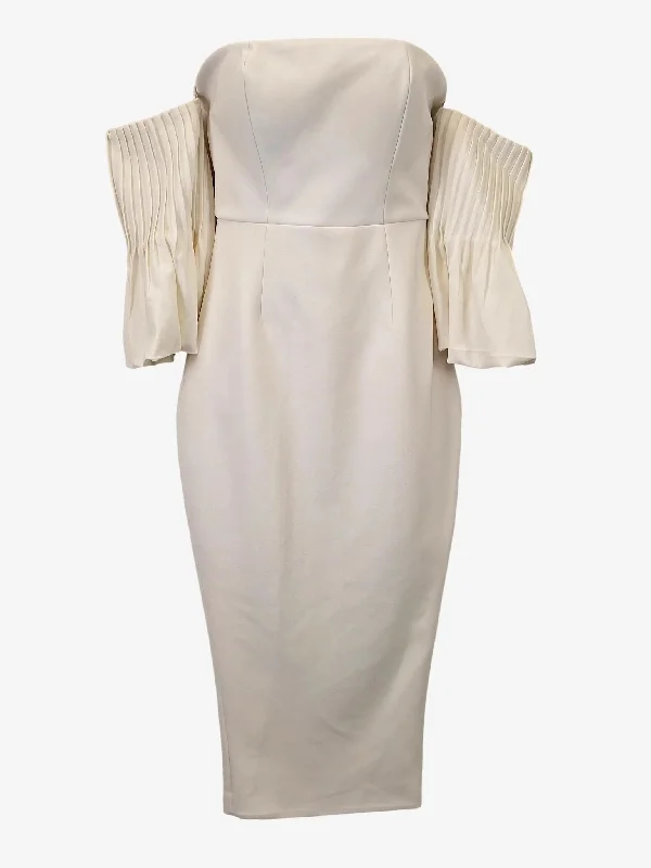 Fashion Frontiers Asilio Bone White Cocktail Yolanda Pintuck Midi Dress Size 8