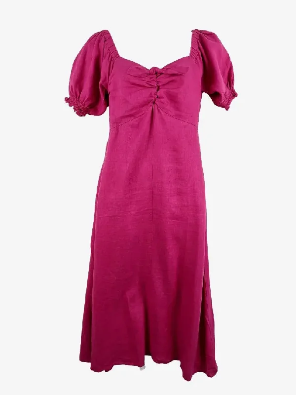 Wardrobe Essentials Decjuba Fuchsia Puffy Sleeve Linen Maxi Dress Size 12