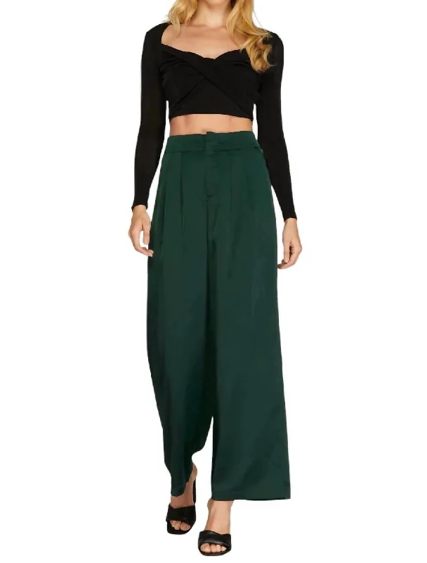 Women's Clothing Online Sale Satin Wide Leg Pants In Emerald