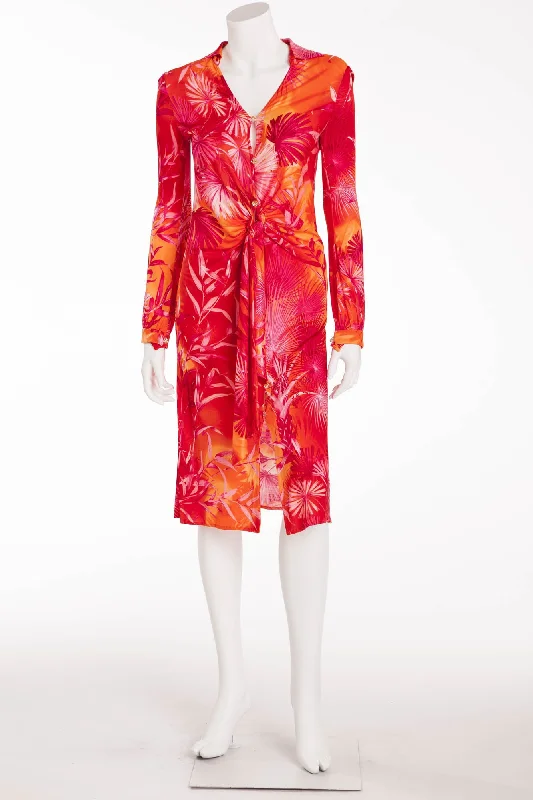 Style Your Wardrobe Versace - Iconic Red Draped Pink Floral Dress - IT 40