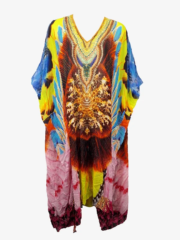 VIP Member Discount Camilla Embellished Silk Kaftan Maxi Dress Size OSFA