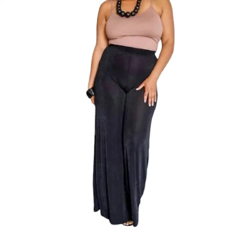 Women Clothes Slink Fabric Palazzo Pants In Black